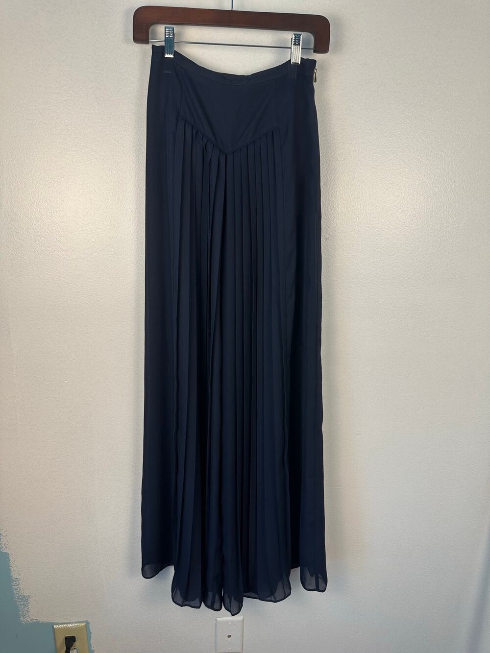 Anthropologie Leifsdottir navy blue accordion pleated palazzo pants lined size 0